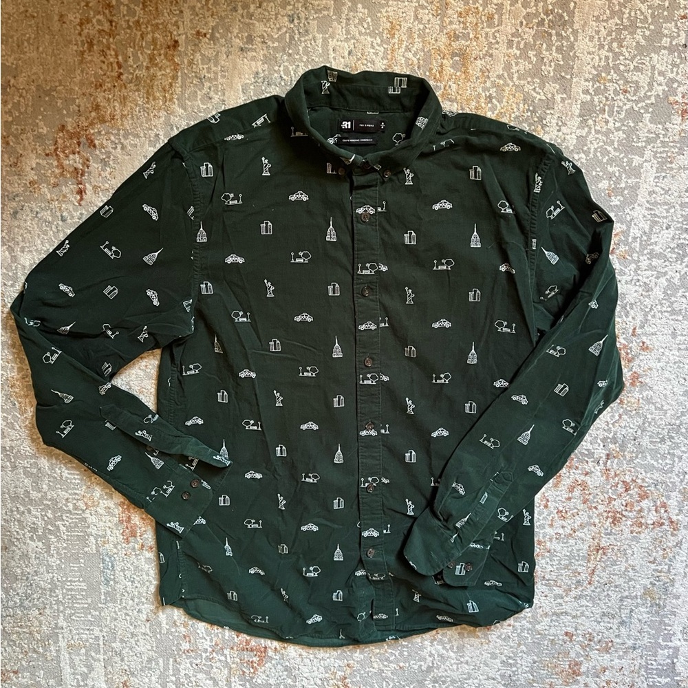 Simons Hunter Green Patterned Button Down Shirt
